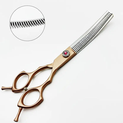 Wingsbro 7-Inch Professional Pet Grooming Scissors, Rose Gold Curved Thinning Shears for Groomers and Home Use
