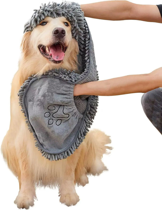 Microfiber Quick-Drying Absorbent Dog Towel with Hand Pockets - Machine Washable, Suitable for Medium to Large Dogs (30 x 13 inches)