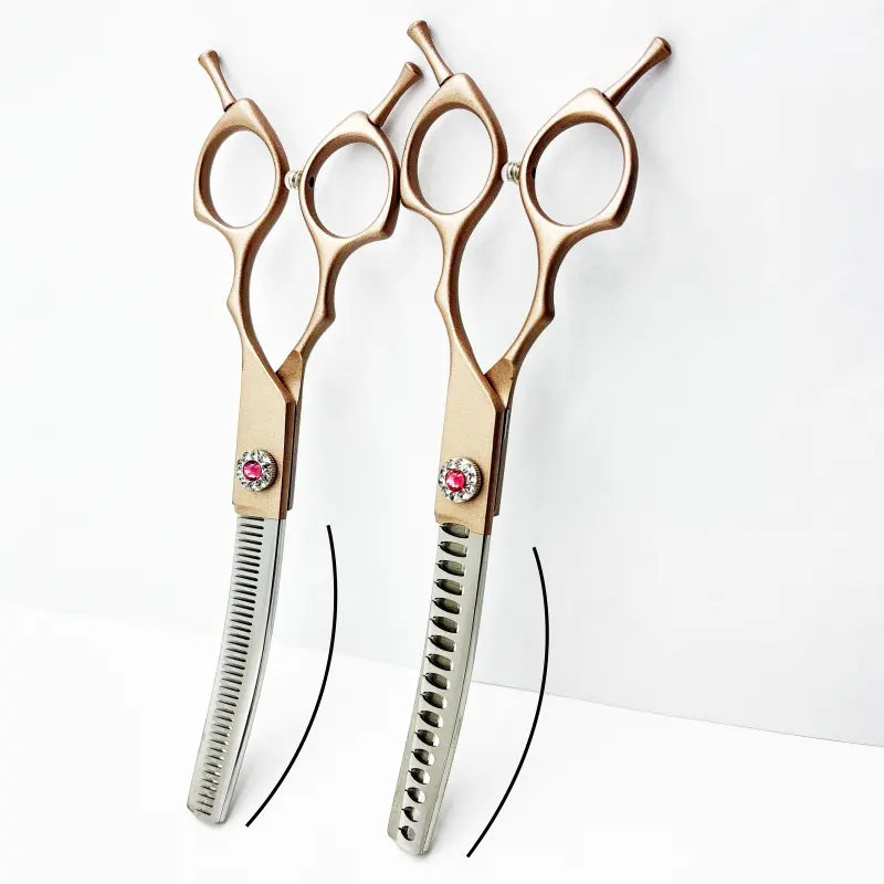 Wingsbro 7-Inch Professional Pet Grooming Scissors, Rose Gold Curved Thinning Shears for Groomers and Home Use