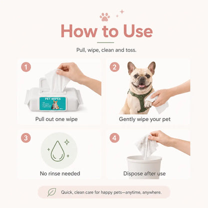 80 Count Fragrance-Free Pet Grooming Wipes for Dogs and Cats - Deodorizing No-Rinse Bath Wipes for Paws, Fur, Body, and Daily Care
