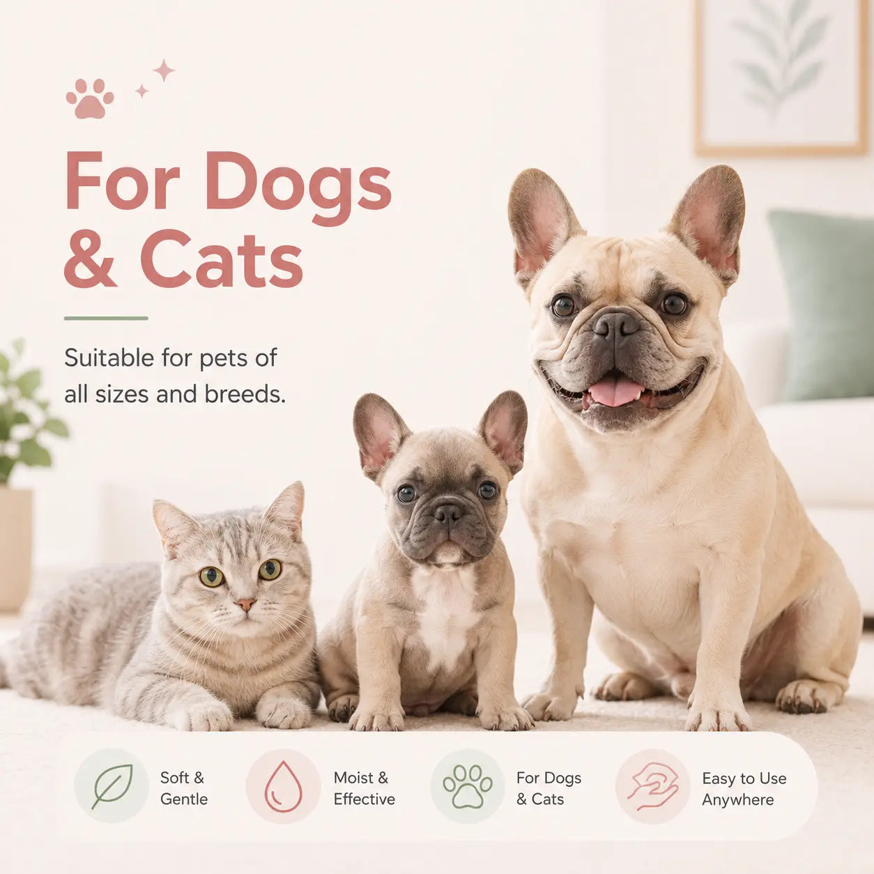 80 Count Fragrance-Free Pet Grooming Wipes for Dogs and Cats - Deodorizing No-Rinse Bath Wipes for Paws, Fur, Body, and Daily Care