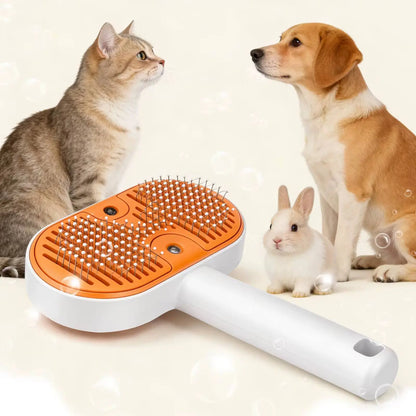 3-in-1 Steam Pet Grooming Brush - Self-Cleaning Spray Comb for De-Shedding and Fur Removal for Cats and Dogs