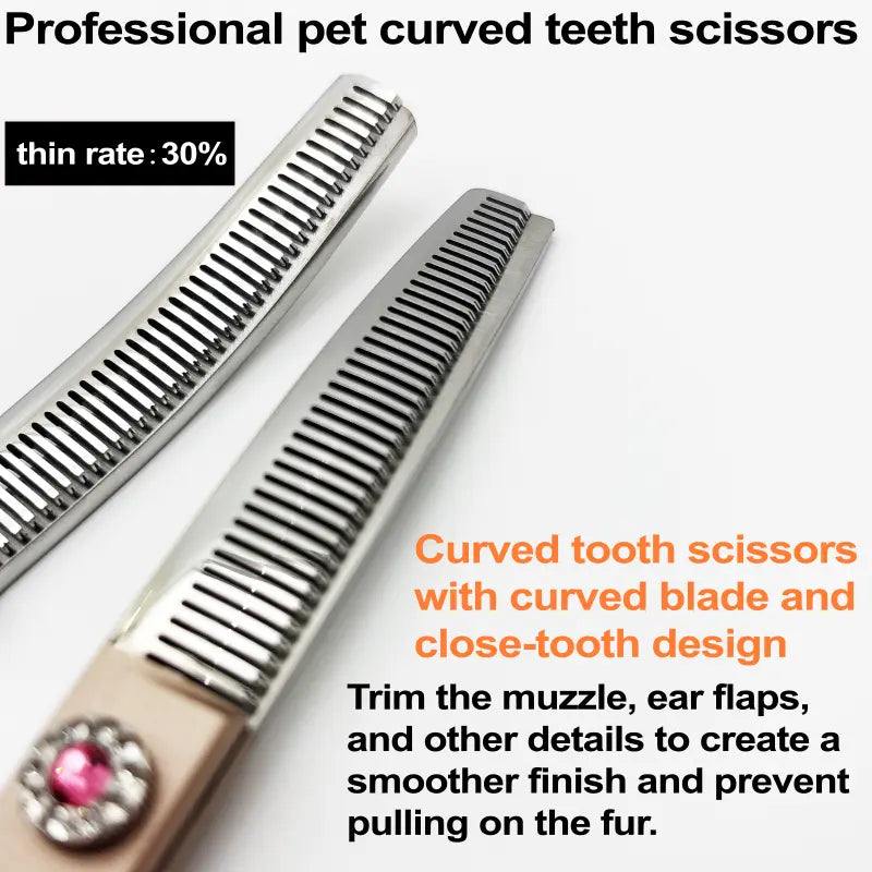 Wingsbro 7-Inch Professional Pet Grooming Scissors, Rose Gold Curved Thinning Shears for Groomers and Home Use