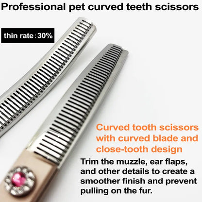 Wingsbro 7-Inch Professional Pet Grooming Scissors, Rose Gold Curved Thinning Shears for Groomers and Home Use