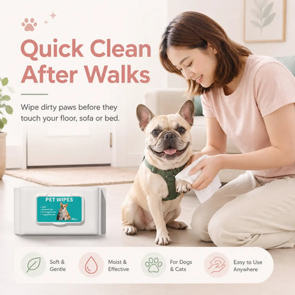 80 Count Fragrance-Free Pet Grooming Wipes for Dogs and Cats - Deodorizing No-Rinse Bath Wipes for Paws, Fur, Body, and Daily Care