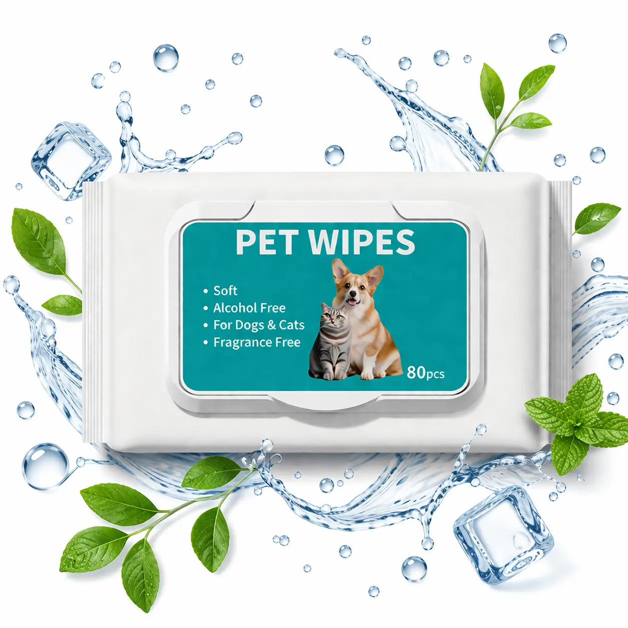 80 Count Fragrance-Free Pet Grooming Wipes for Dogs and Cats - Deodorizing No-Rinse Bath Wipes for Paws, Fur, Body, and Daily Care