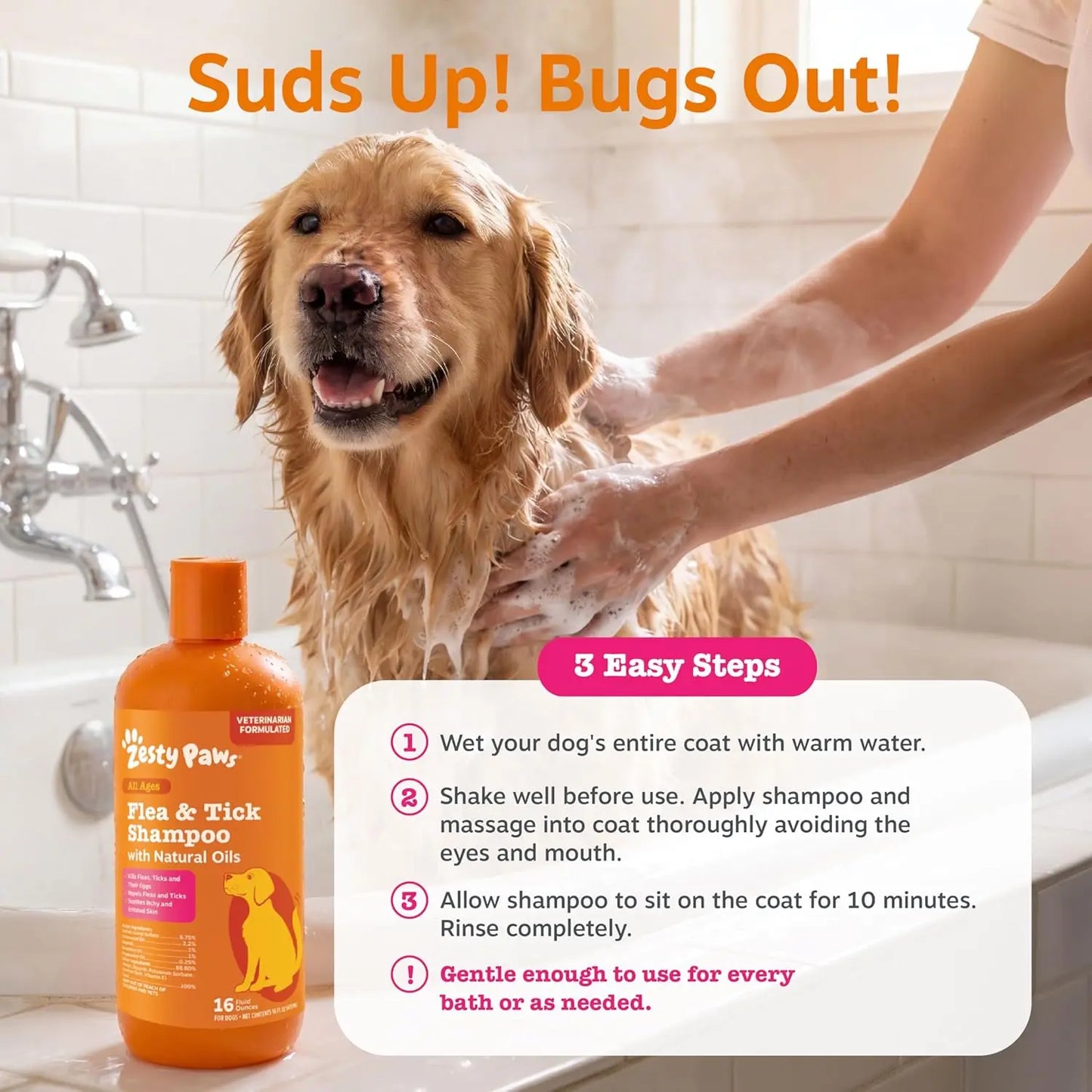 Zesty Paws Flea & Tick Removal Shampoo for Dogs - 16-Fl Oz Natural Soothing Deodorizing Cleaning Formula with Cedarwood Oil & Peppermint for Skin & Coat Care