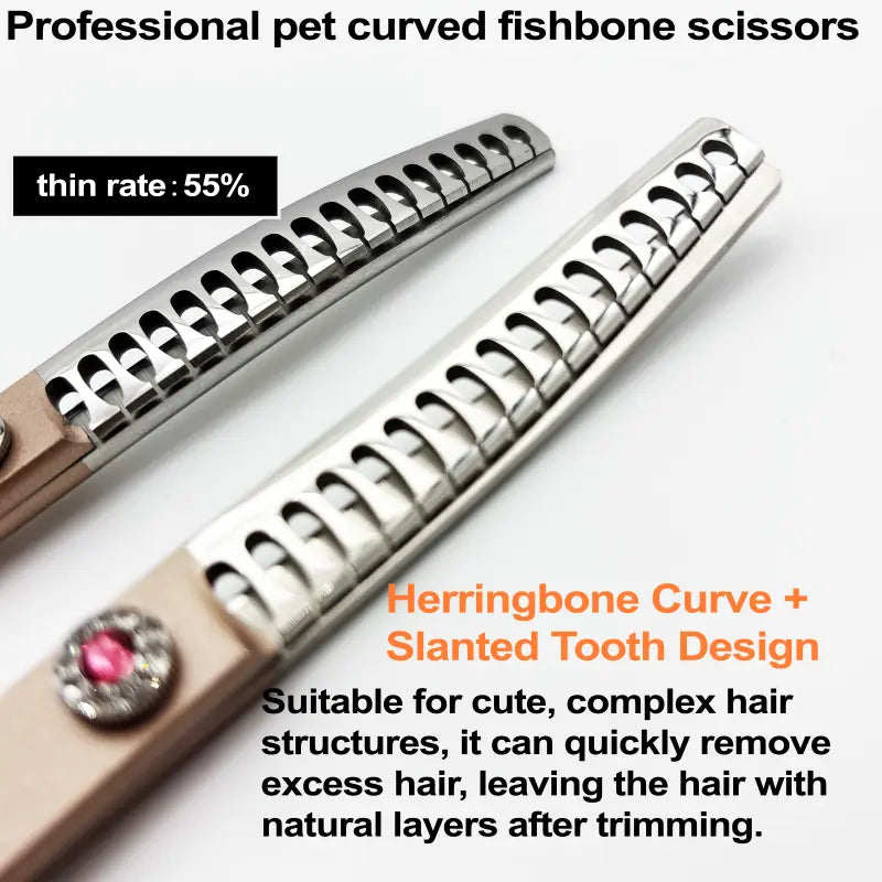 Wingsbro 7-Inch Professional Pet Grooming Scissors, Rose Gold Curved Thinning Shears for Groomers and Home Use