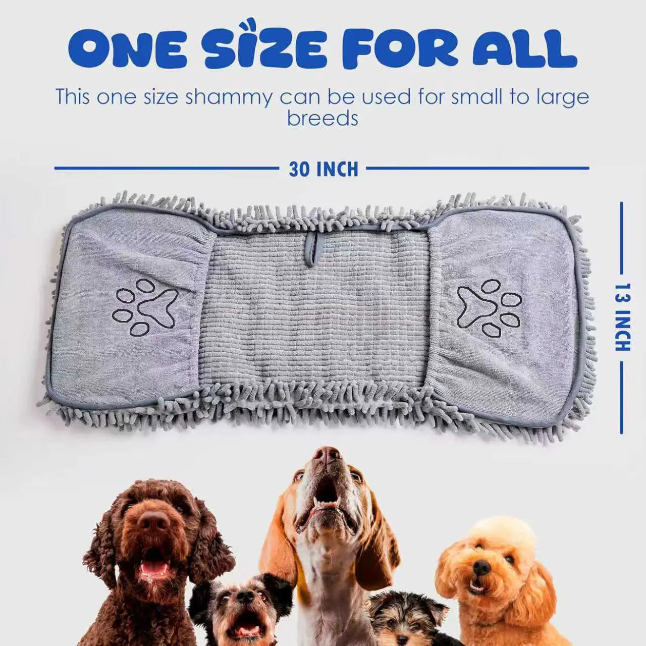 Microfiber Quick-Drying Absorbent Dog Towel with Hand Pockets - Machine Washable, Suitable for Medium to Large Dogs (30 x 13 inches)
