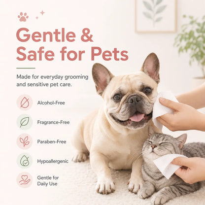 80 Count Fragrance-Free Pet Grooming Wipes for Dogs and Cats - Deodorizing No-Rinse Bath Wipes for Paws, Fur, Body, and Daily Care
